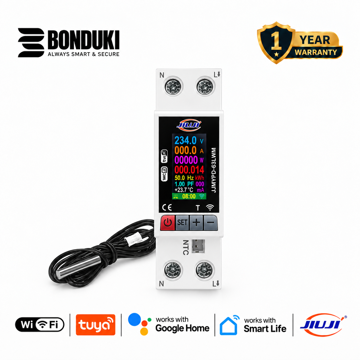 JIUJI Tuya WiFi Smart Multi-Function Protector | Leakage Protection | Temperature Monitoring | Energy Meter