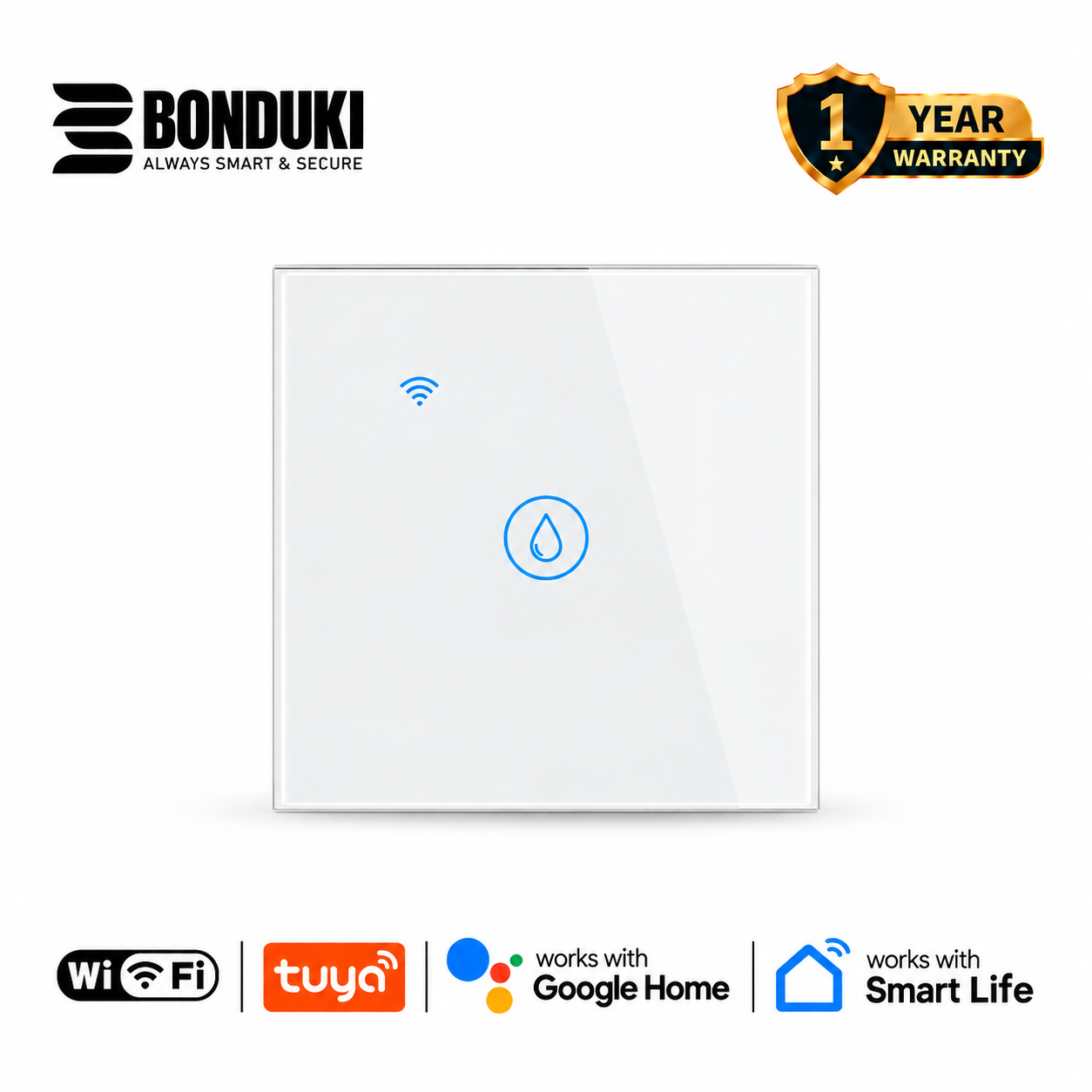 Bonduki Smart WiFi Water Heater Switch | 40A | 8800W | Tuya Smart | Google Assistant & Alexa | Black / White