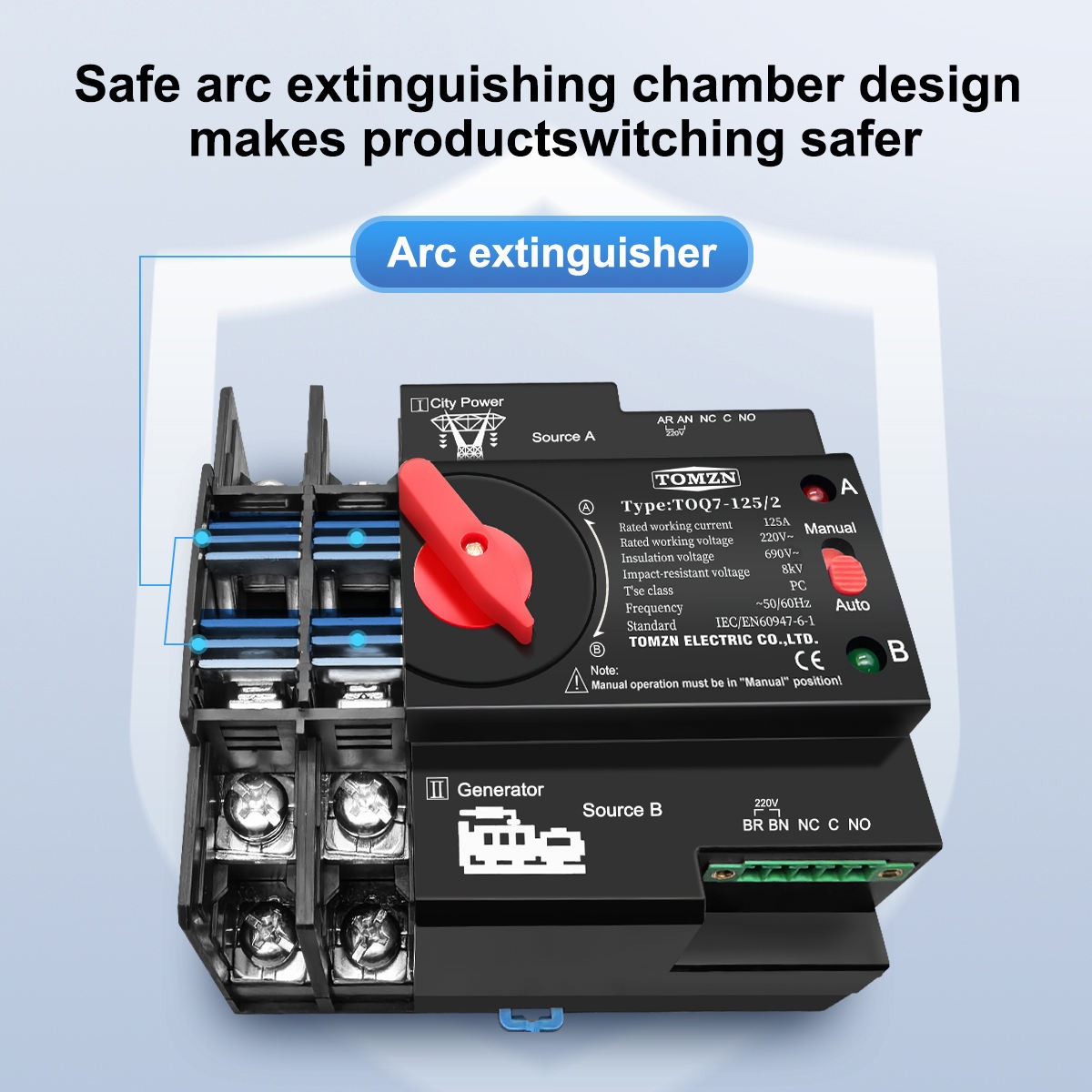 TOMZN TOQ7 Mini Automatic Transfer Switch (ATS) | Dual Power Auto Changeover Switch | PC Class | DIN Rail_img_2