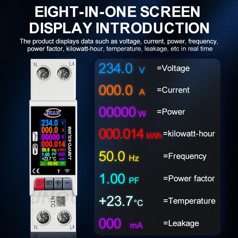 JIUJI Tuya WiFi Smart Multi-Function Protector | JJMVPD-63LWM | 63A | 1P+N | Leakage Protection | Temperature Monitoring | Energy Meter | LCD Display_img_2