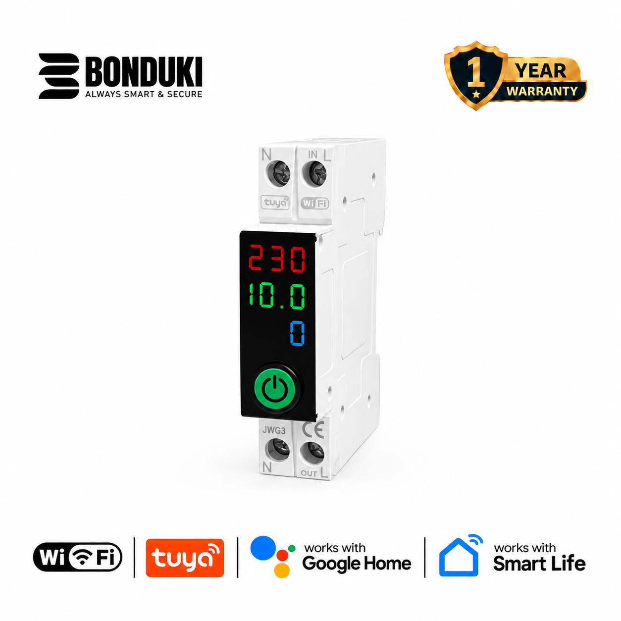 Tuya WiFi Smart Switch 63A with Display | Smart Life App Control Miniature Circuit Breaker