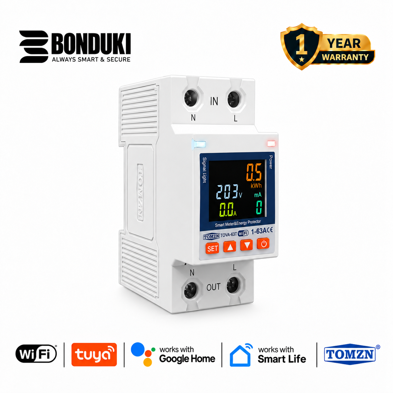 TOMZN 63A WiFi Smart Circuit Breaker with Color Display