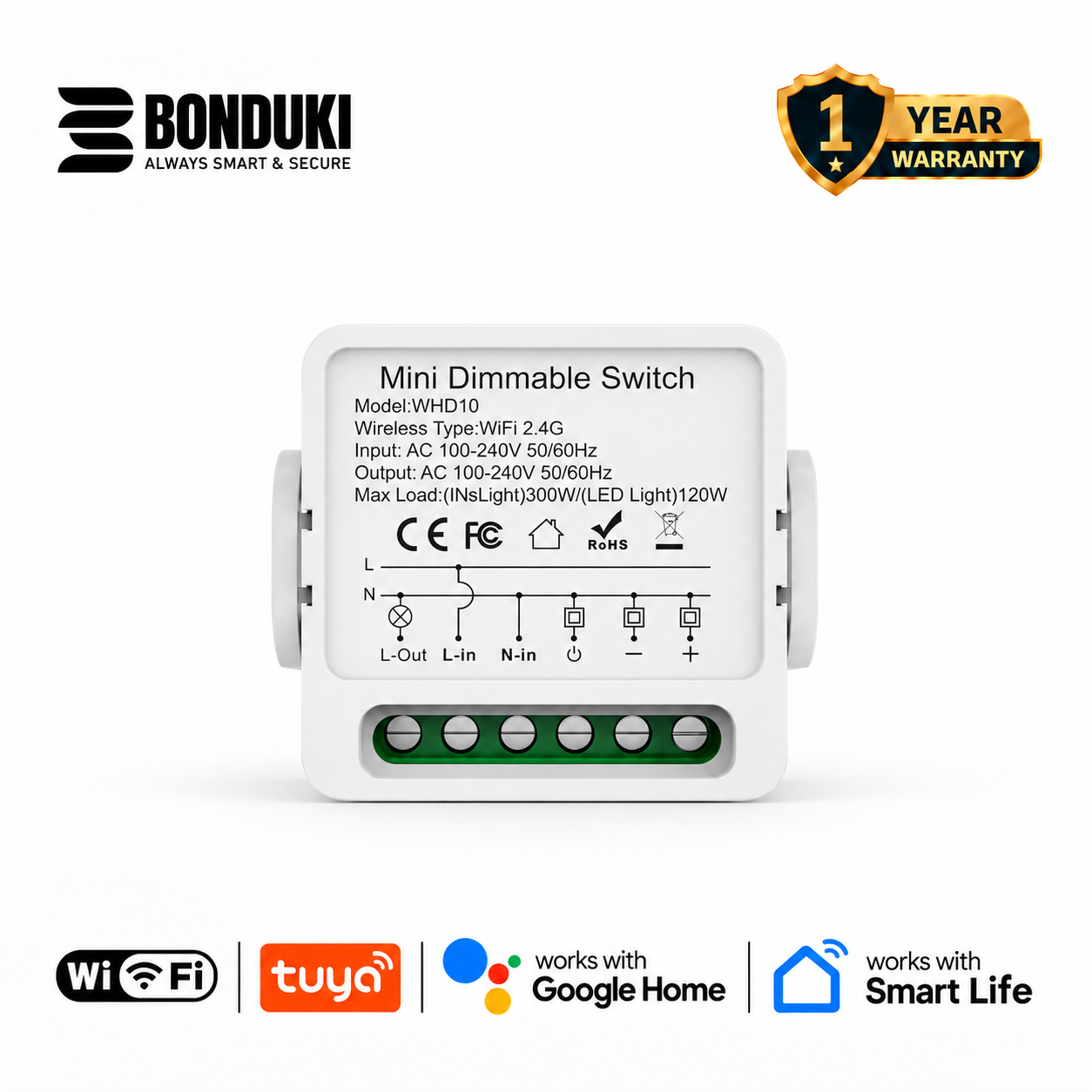 Mini WiFi Dimmer Switch Smart Light Power Controller (Tuya / Smart Life Supported)