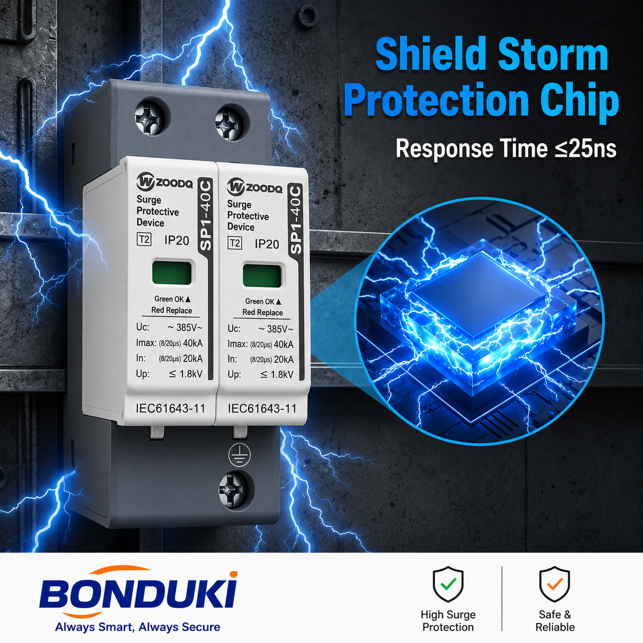 Surge Protective Device | 40kA SPD | DIN Rail Lightning Protection | Single Phase_img_2