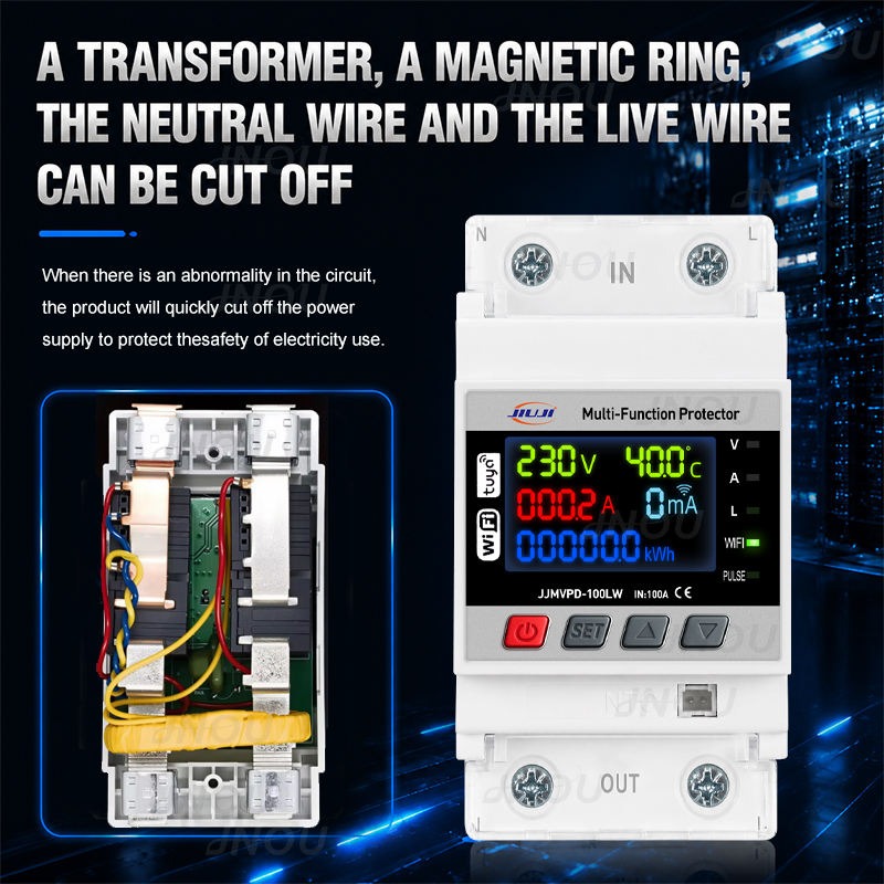 JIUJI 100A WiFi Smart Multifunctional Protector | Dual Relay | Temperature Sensor | Energy Monitoring_img_1