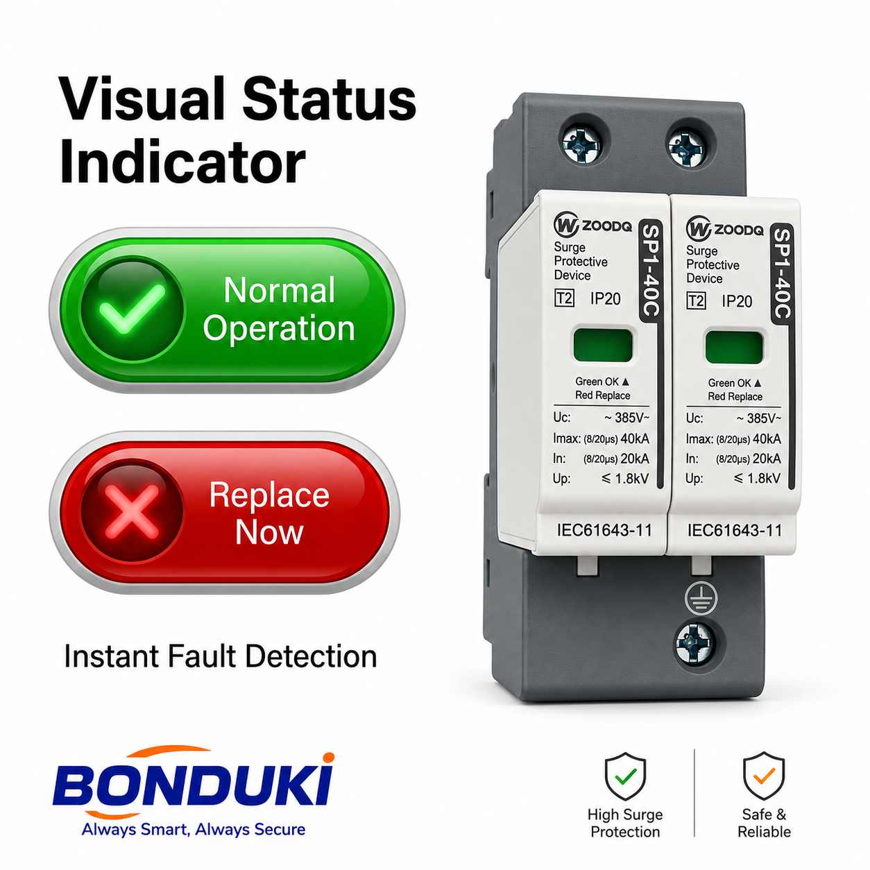 Surge Protective Device | 40kA SPD | DIN Rail Lightning Protection | Single Phase_img_3