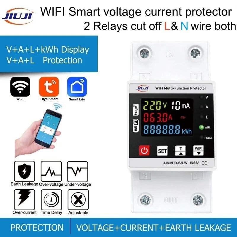 JIUJI Tuya WiFi Smart Protector | VPD1-80LW | 80A | 1P+N | Energy Metering | Over & Under Voltage Protection | WiFi + BLE | Tuya Smart | Smart Life_img_2