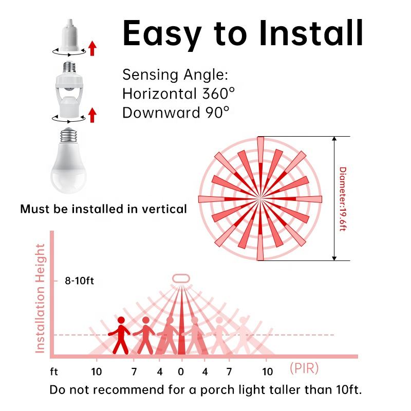 Motion Sensor Light Holder E27 Smart PIR Auto On Off Bulb Holder_img_2