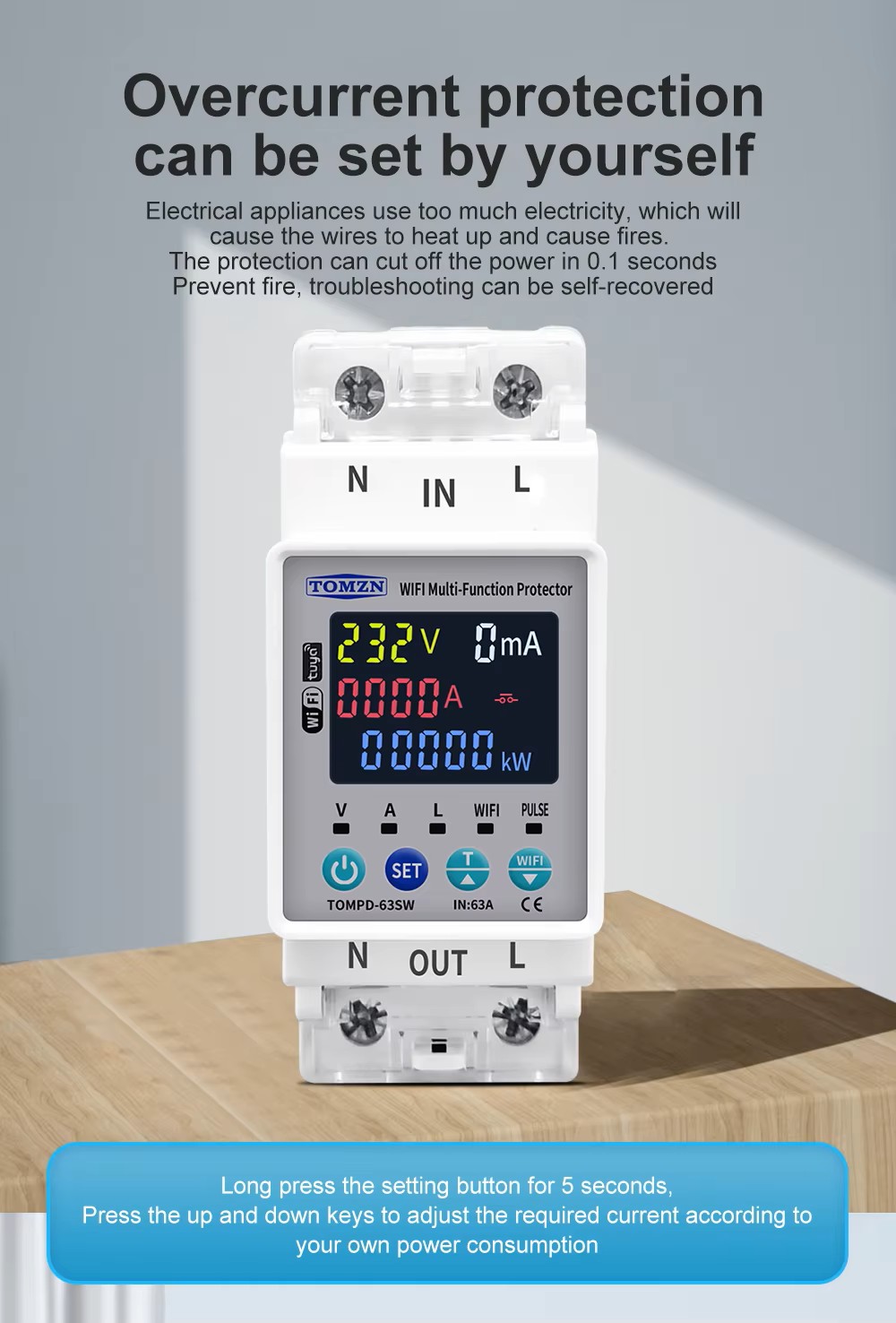 TOMZN TOMPD-63SW 63A WiFi Smart Circuit Breaker | Smart Life App Control | kWh Energy Metering | Voltage Current Leakage Protection | Timer Switch_img_3