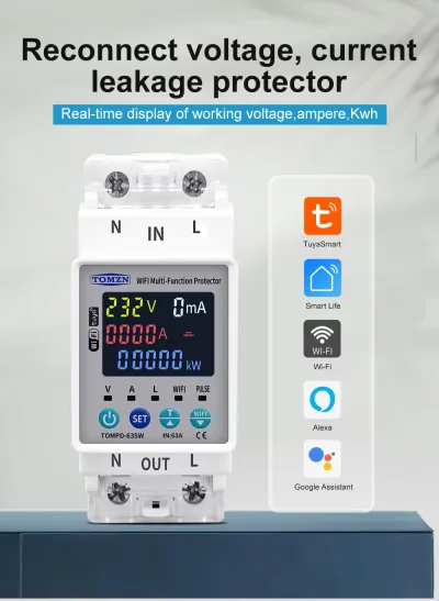 TOMZN TOMPD-63SW 63A WiFi Smart Circuit Breaker | Smart Life App Control | kWh Energy Metering | Voltage Current Leakage Protection | Timer Switch_img_1
