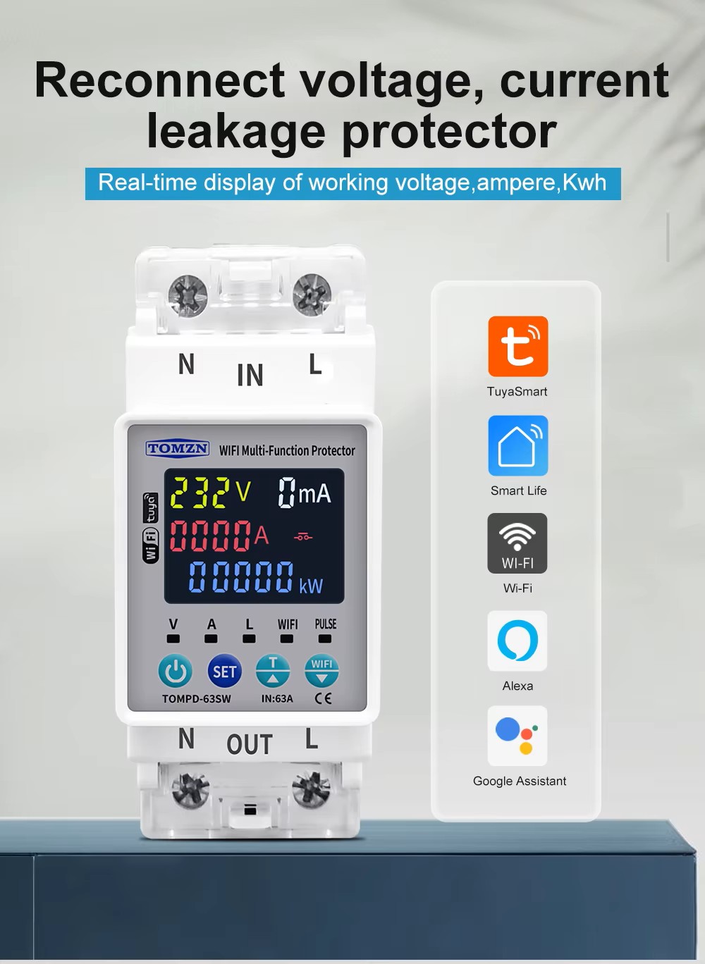 TOMZN TOMPD-63SW 63A WiFi Smart Circuit Breaker | Smart Life App Control | kWh Energy Metering | Voltage Current Leakage Protection | Timer Switch_img_1