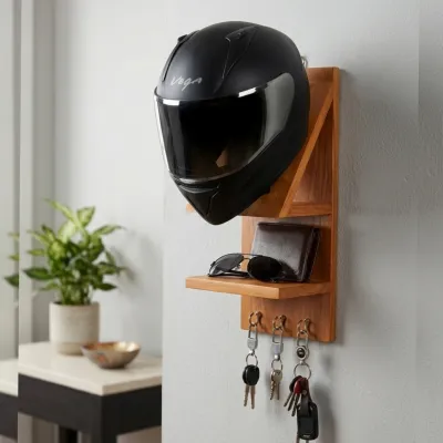 Wooden Helmet&key Holder (ফ্রি হোম ডেলিভারি)_img_0