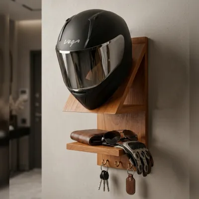 Wooden Helmet&key Holder (ফ্রি হোম ডেলিভারি)_img_1
