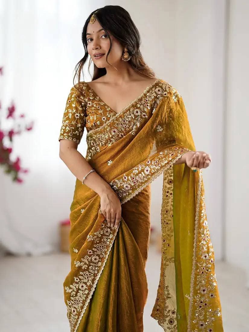 প্রিমিয়াম সিকোয়েন্স এমব্রয়ডারি শাড়ি