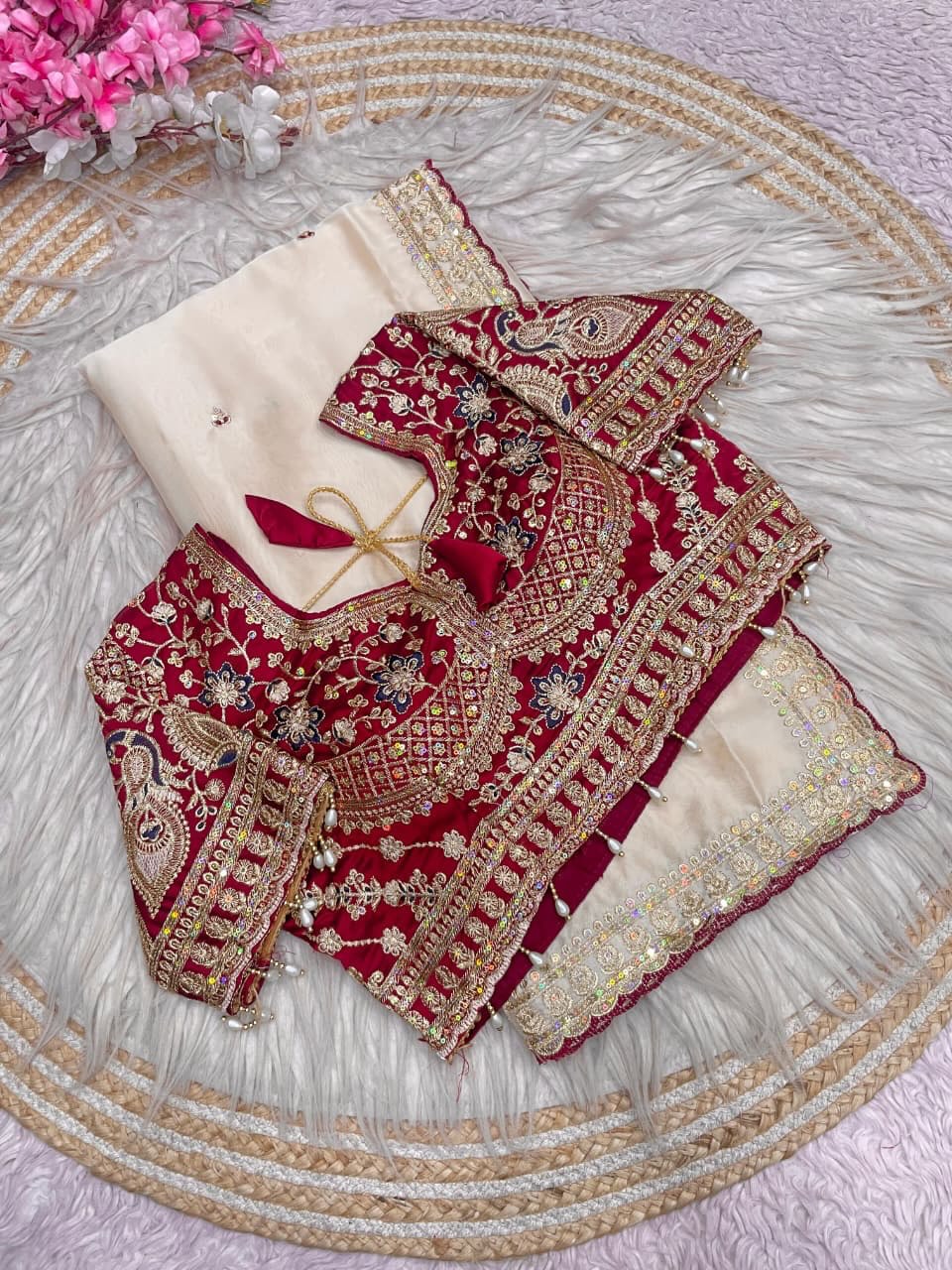 গর্জিয়াস জিম্মিচু শাড়ির সাথে রেডি ব্লাউজ | Limited Stock! | nusaibabd.com