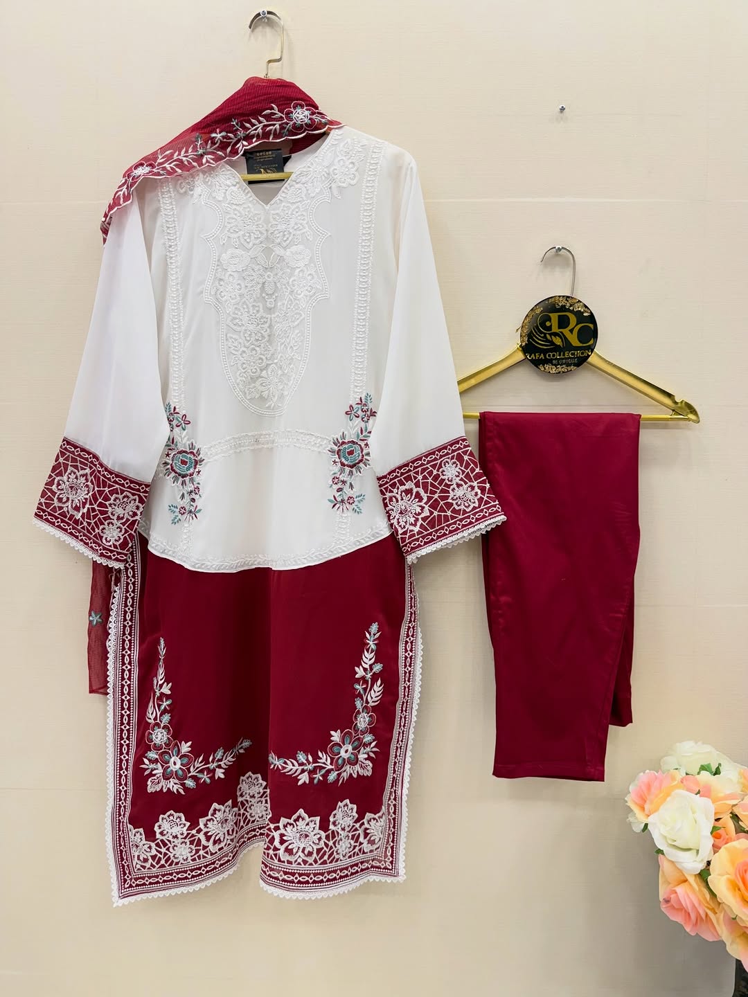Premium Pure Cotton Embroidery Three-Piece | NusaibaBD