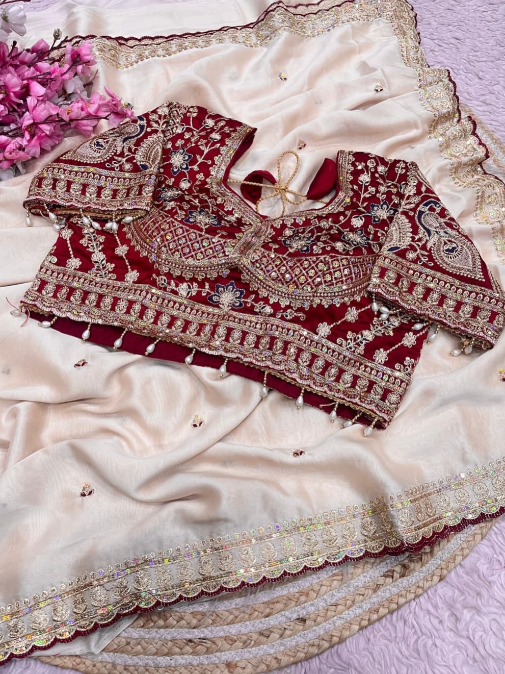 গর্জিয়াস জিম্মিচু শাড়ির সাথে রেডি ব্লাউজ | Limited Stock! | nusaibabd.com_img_3