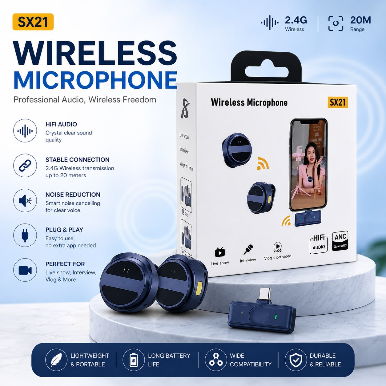 🎤 SX21-New 1 Drag 2 Wireless Lavalier Microphone (Type-C)_img_0
