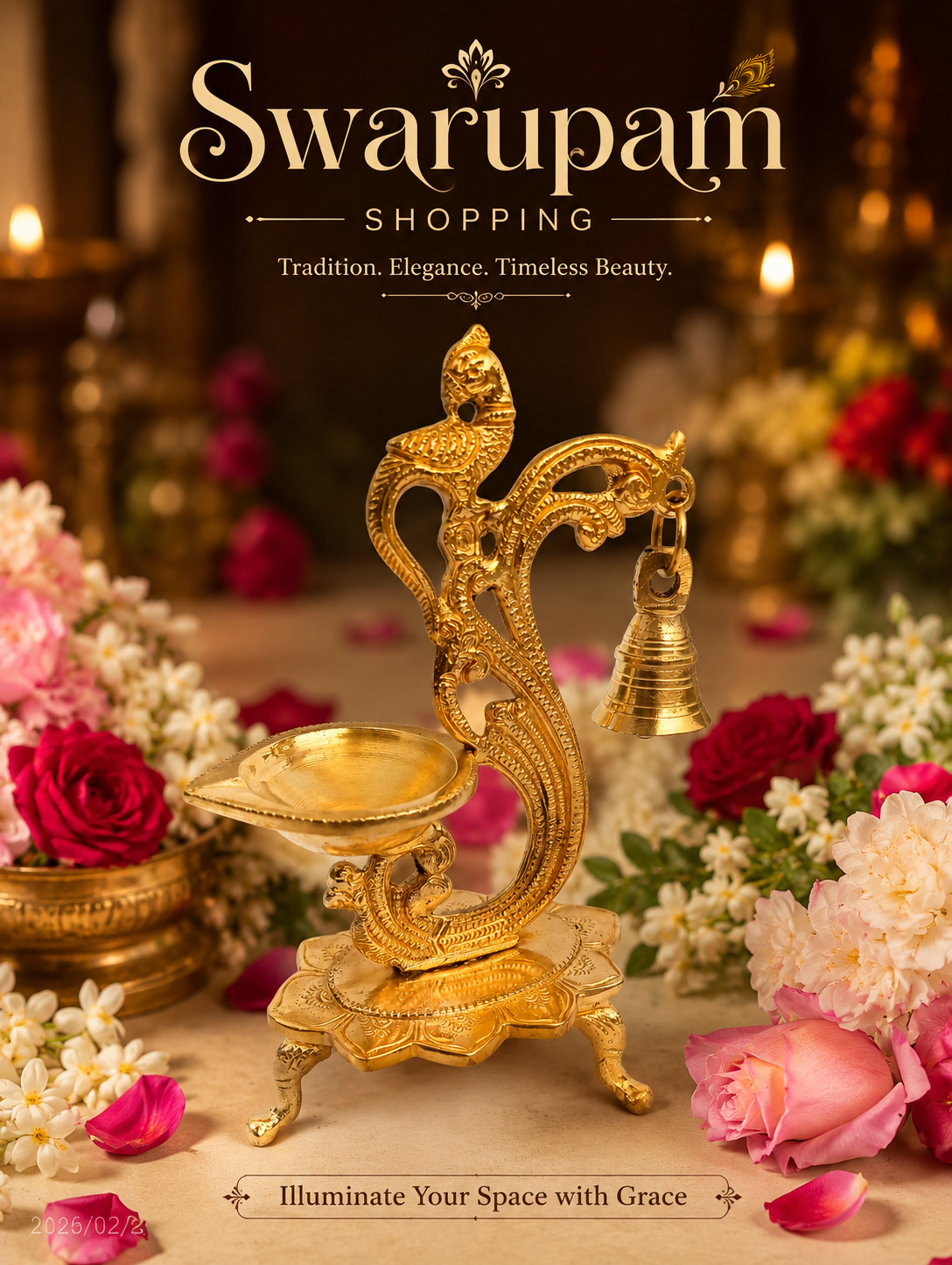 পিতলের বড় ময়ূর প্রদীপ - Image 1