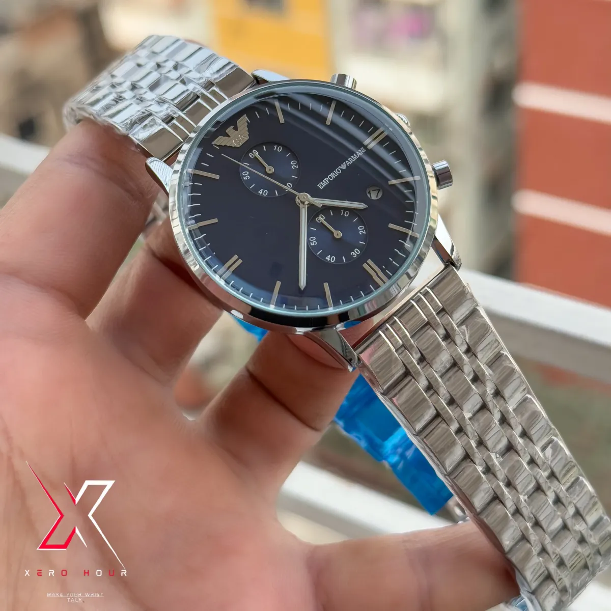 Emporio Armani Plain Chronograph | Date | Blue Dial | Round glass