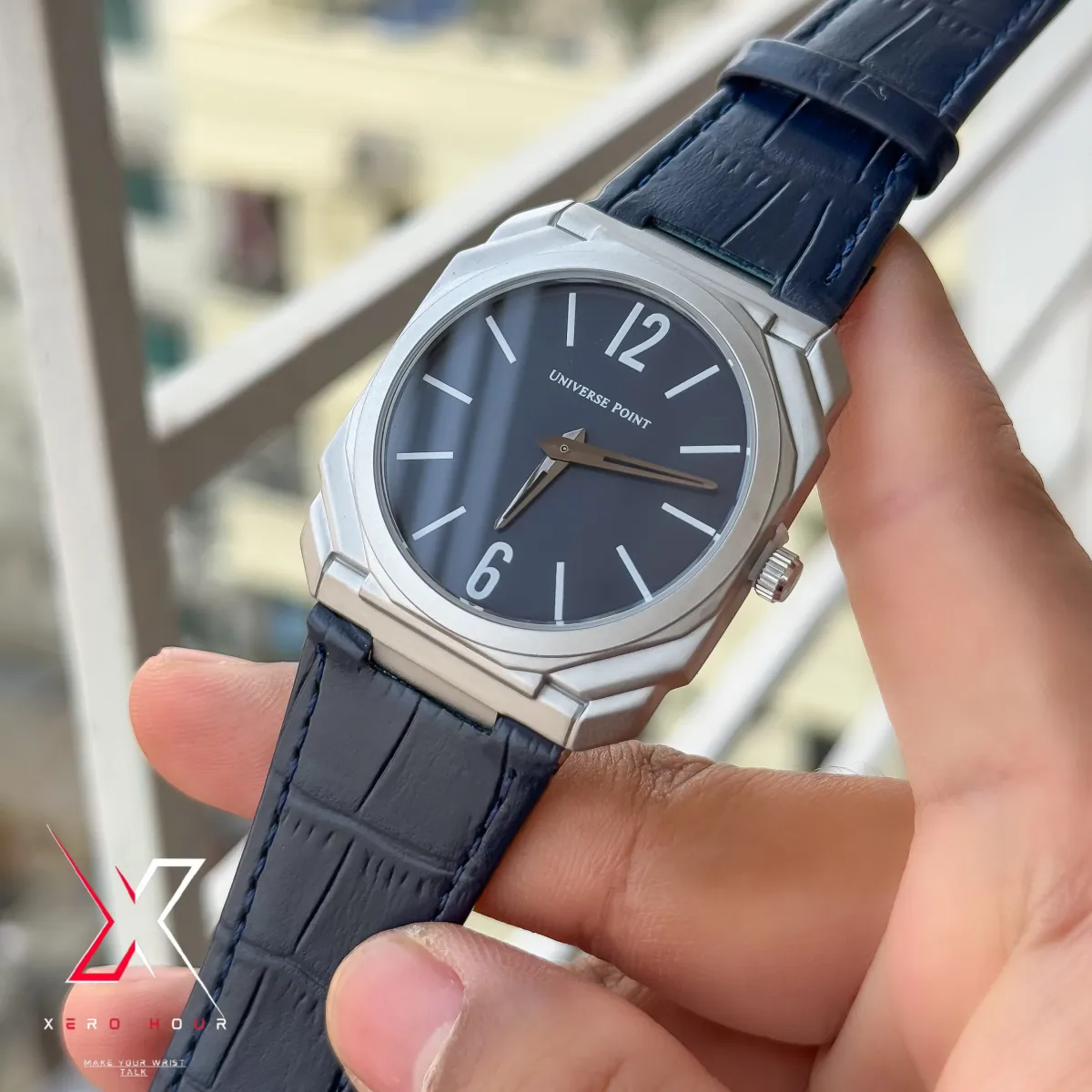 Universe Point | Blvgari style Leather belt | Super Slim | Dual Tone | Blue dial |Authentic