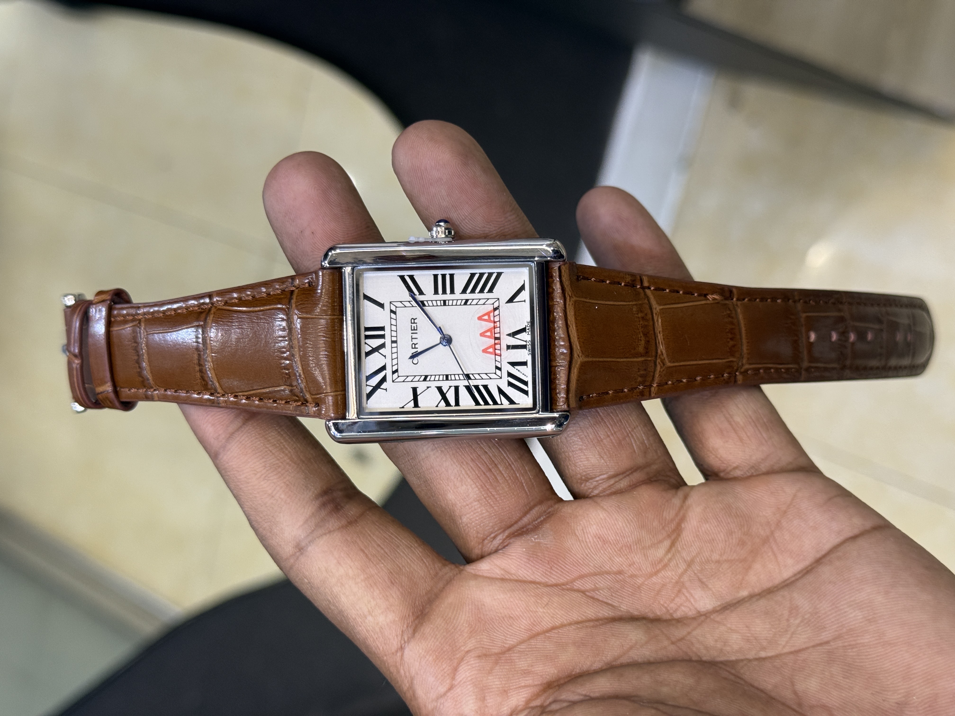 Cartier Tank Watch Big Dial (Brown-White)_img_3