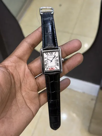 Cartier Tank Watch (Black-White) Crocodile Leather Strap_img_2
