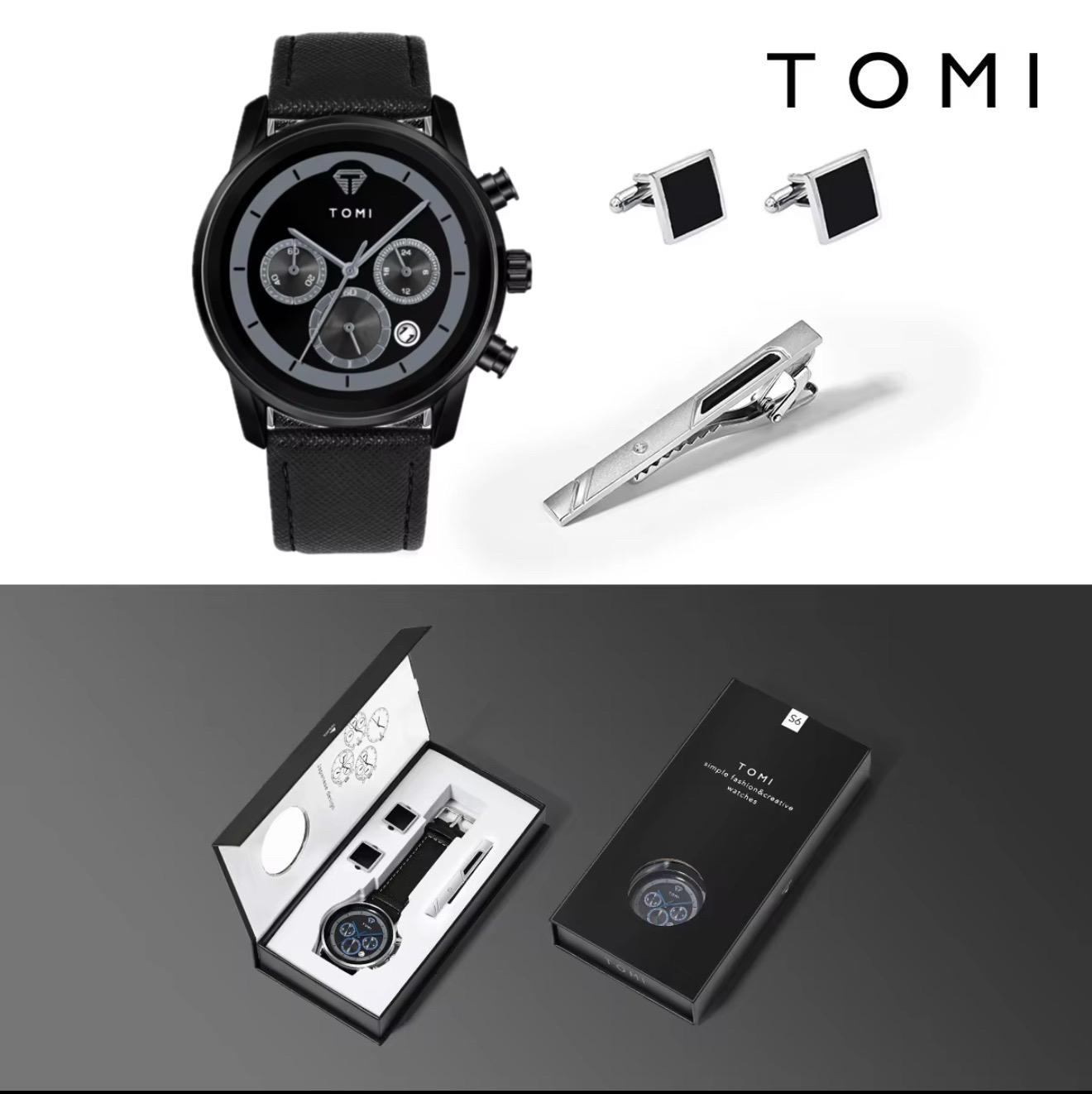 TOMI T-603 Chronograph Gift Box (Black)_img_0