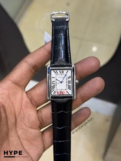 Cartier Tank Watch (Black-White) Crocodile Leather Strap_img_0