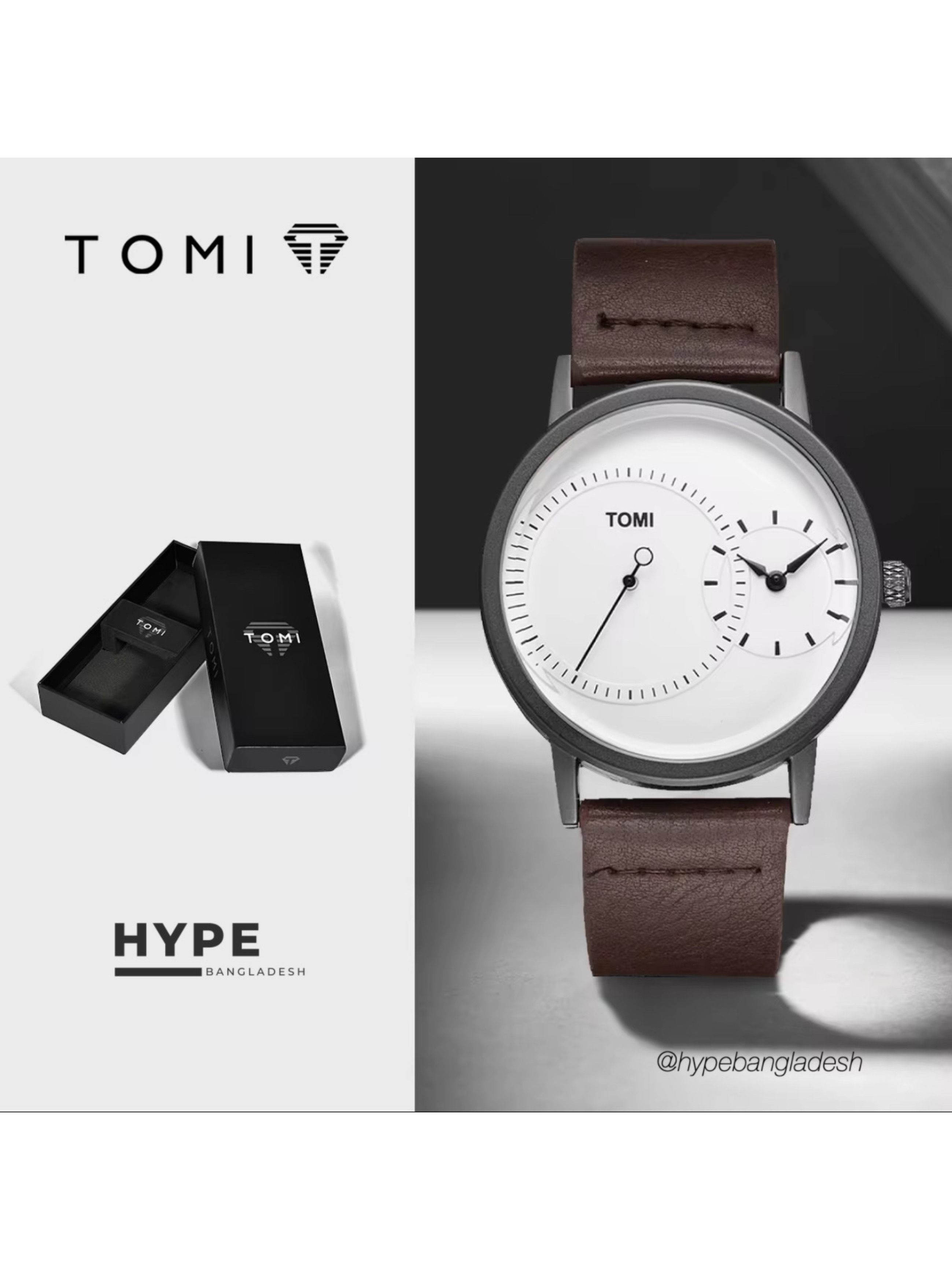 TOMI T-087 Men's Leather Belt Quartz Watch (Brown-White)_img_0