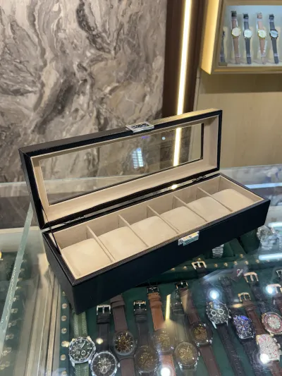 6 Slots Leather Watch Organizer Box (Black-Cream)_img_0