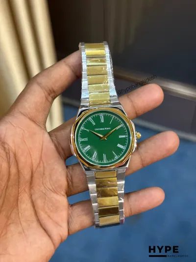 Universe Point Roman Numbers Quartz Watch For Men (Silver-Gold-Green)_img_0