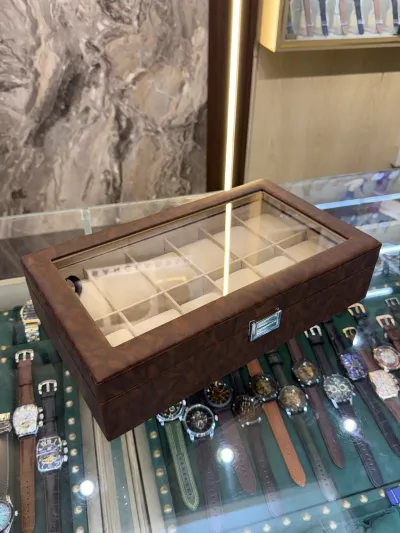 12 Slots Leather Watch Organizer Box (Brown-Cream)_img_1