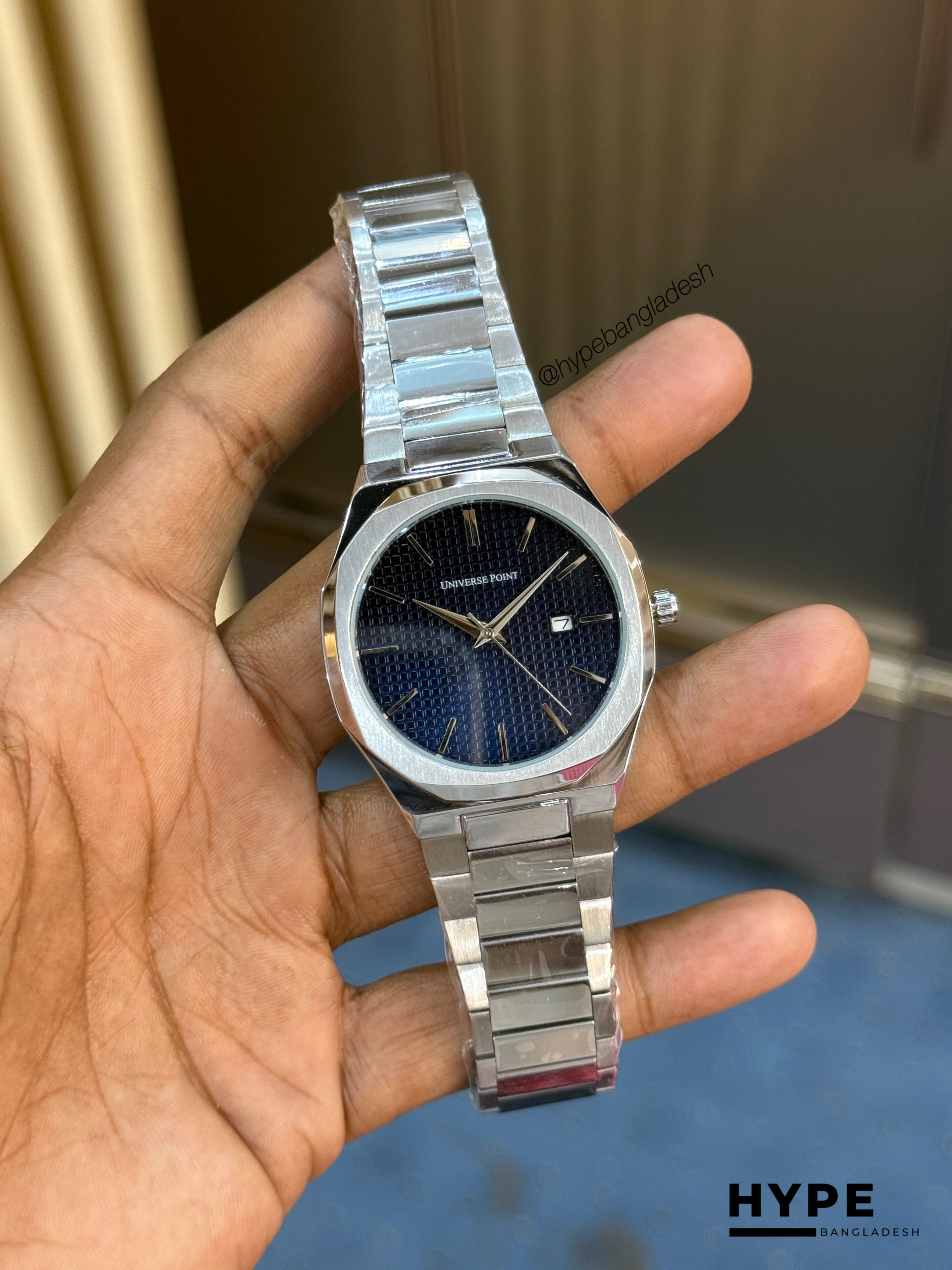 Universe Point Quartz Watch With Date For Men (Silver-Blue)