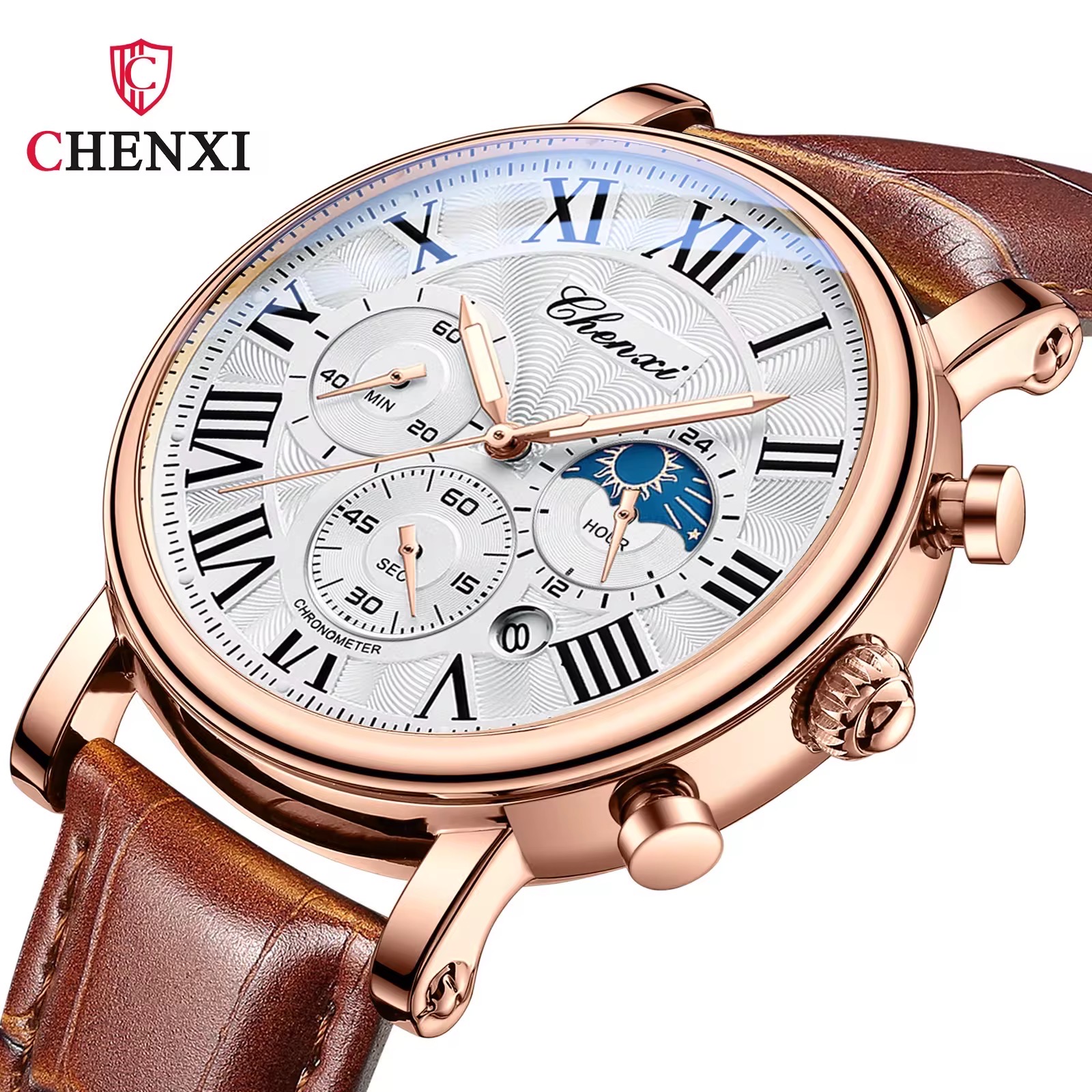 Chenxi CX-972 Chronograph Moonphase (Brown-White)_img_1