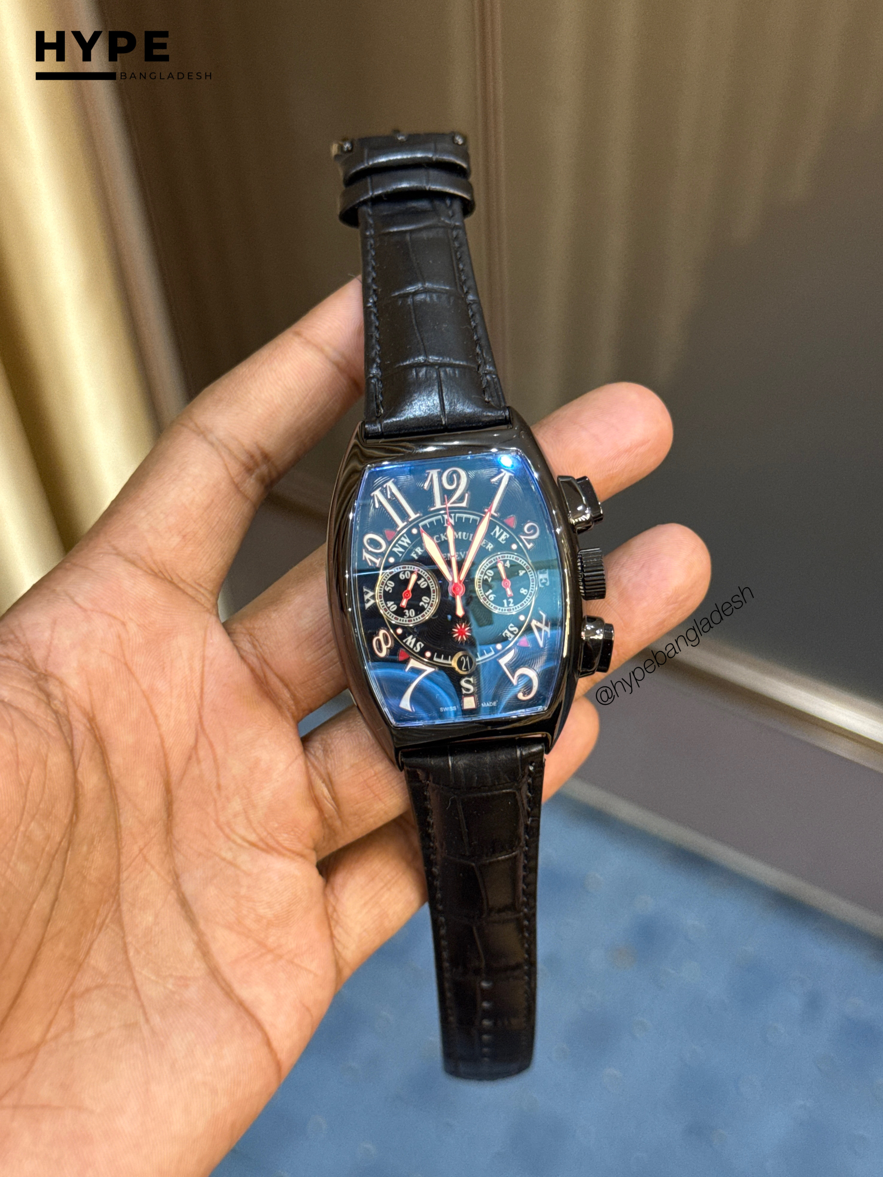 Franck Muller Quartz Chronograph Leather Belt (Black)