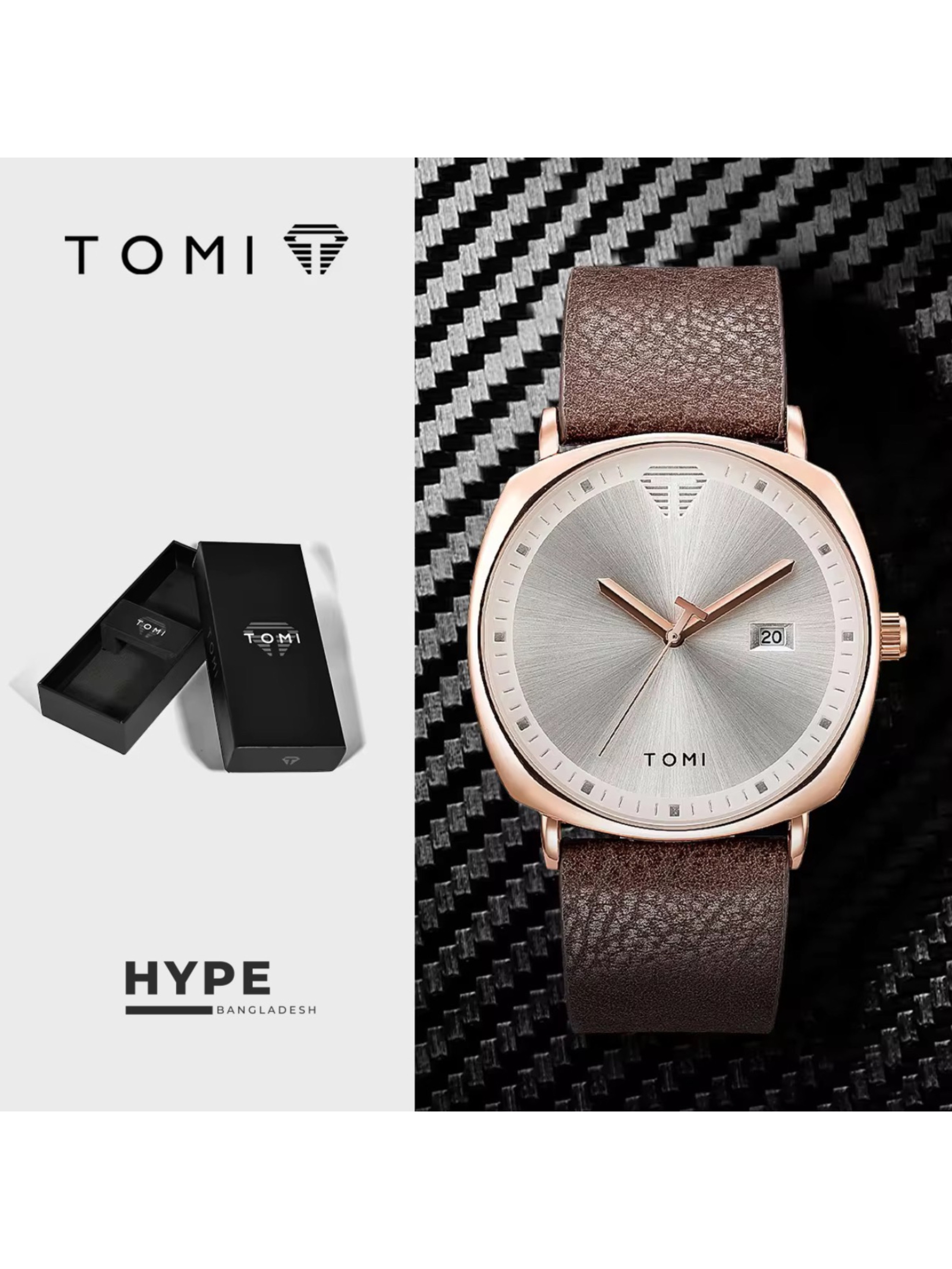 TOMI T-044 Men's Quartz Leather Belt Watch With Date (Brown-Rosegold)_img_0