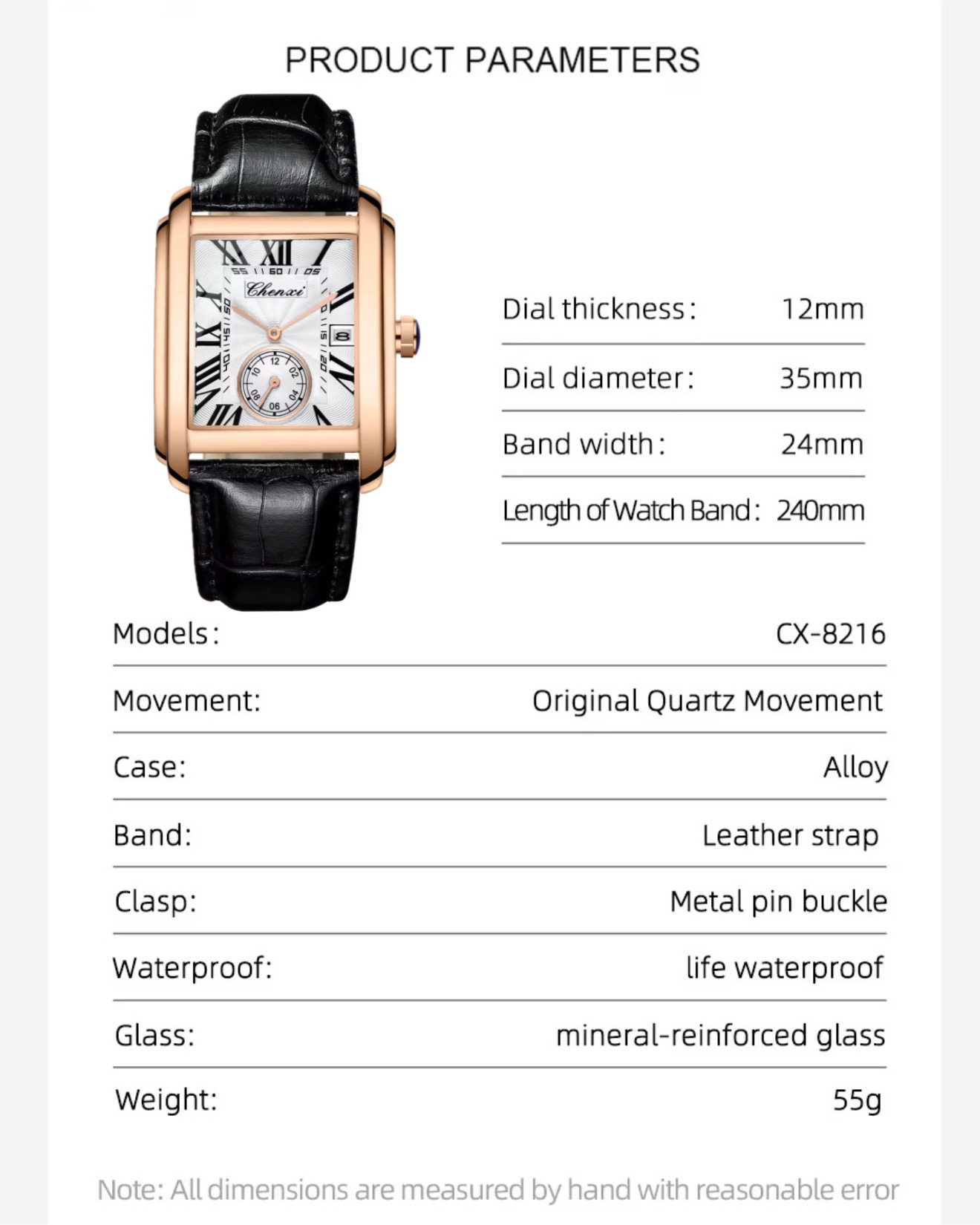 Chenxi CX-8216 Tank Watch (Rosegold-White)_img_2