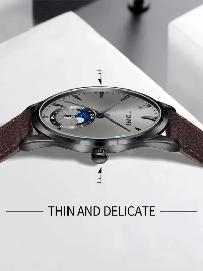 TOMI T-024 Men's Quartz Leather Belt Magnetic Lock Watch (Brown-Ash)_img_5