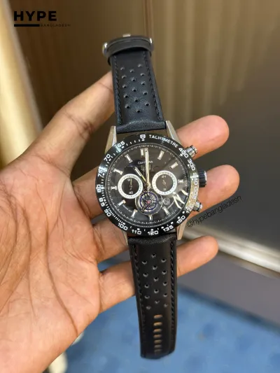 Tag Quartz Chronograph Leather Belt (Black)_img_0