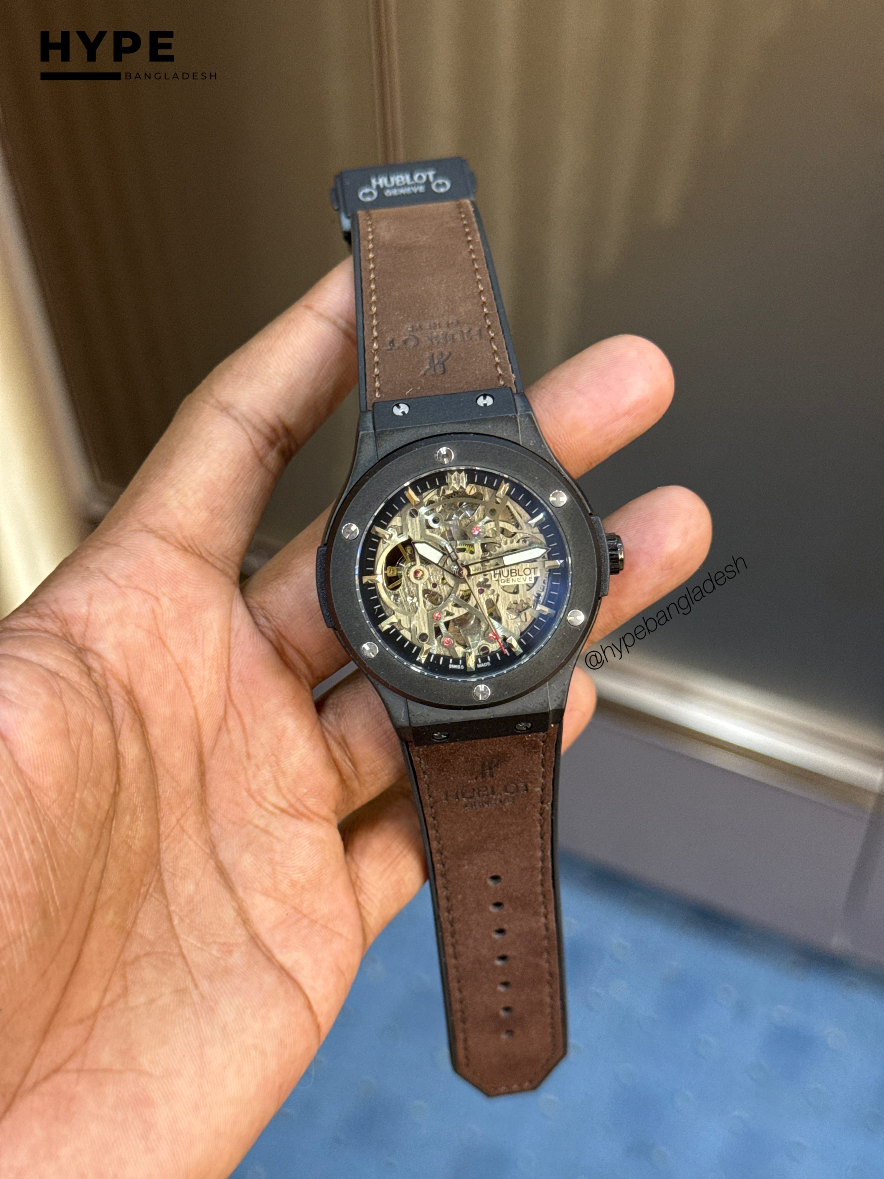 Hublot Belt Skeleton Dial Automatic Watch (Chocolate)_img_0
