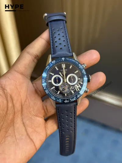Tag Quartz Chronograph Leather Belt (Blue)_img_0
