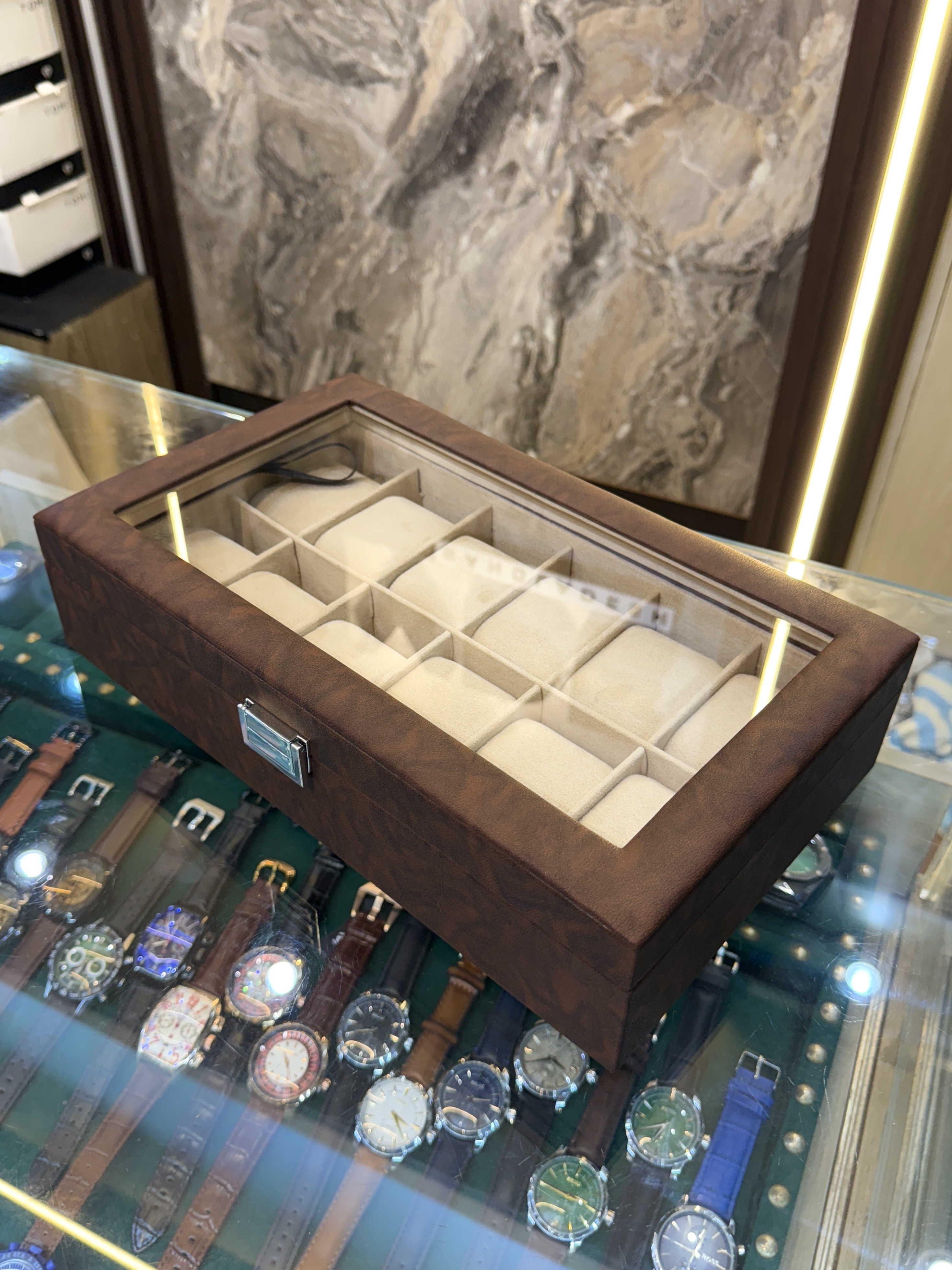 12 Slots Leather Watch Organizer Box (Brown-Cream)_img_2
