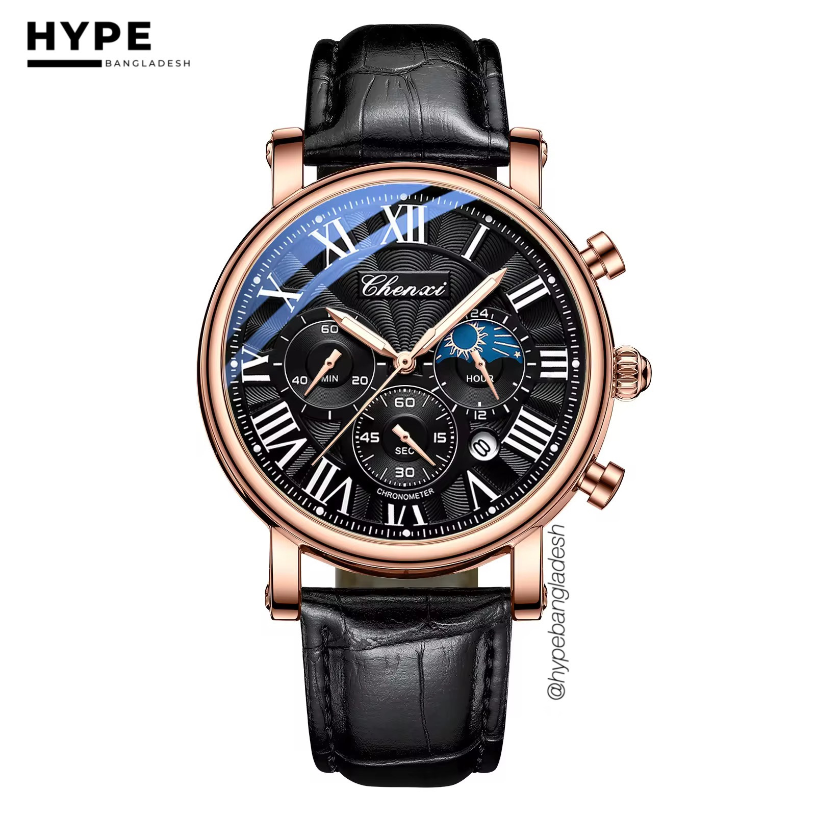 Chenxi CX-972 Chronograph Moonphase (Black-Rosegold)
