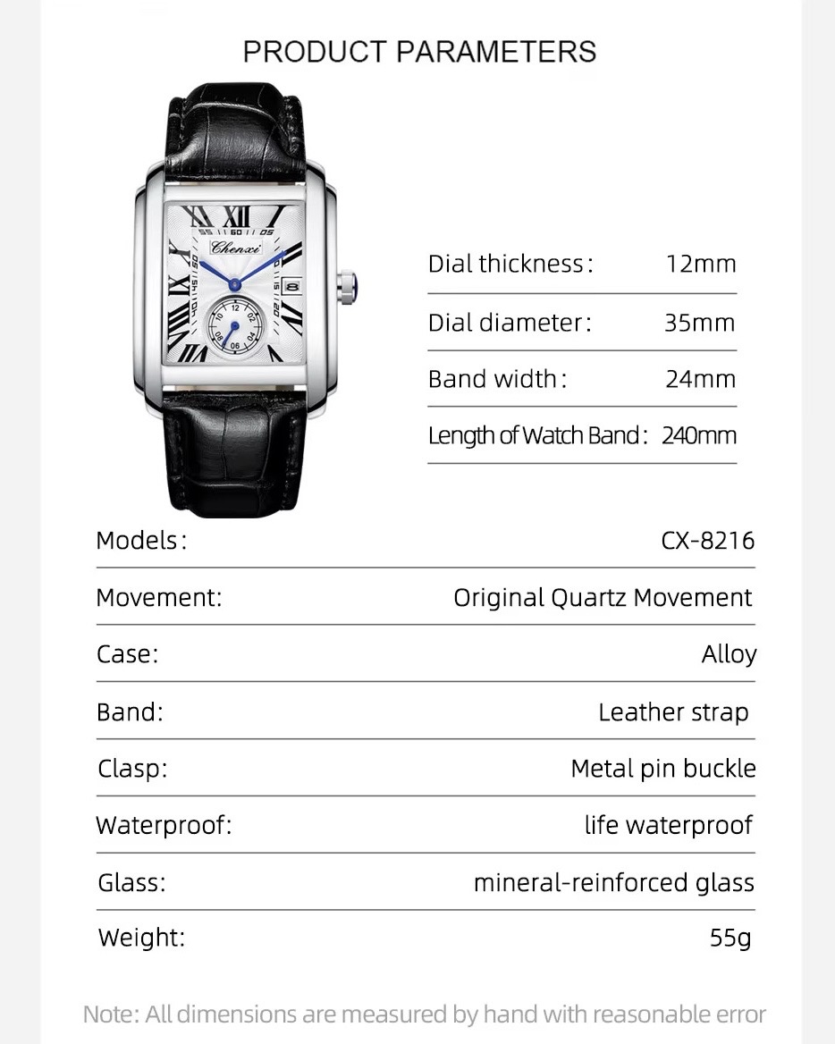 Chenxi CX-8216 Tank Watch (Silver-White)_img_1