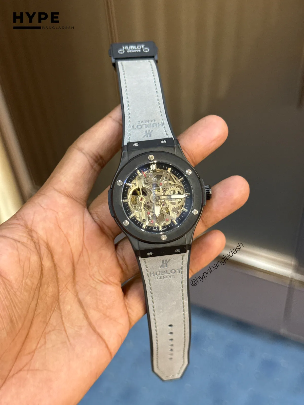 Hublot Belt Skeleton Dial Automatic Watch (Ash)