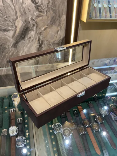 6 Slots Leather Watch Organizer Box (Brown-Cream)_img_0