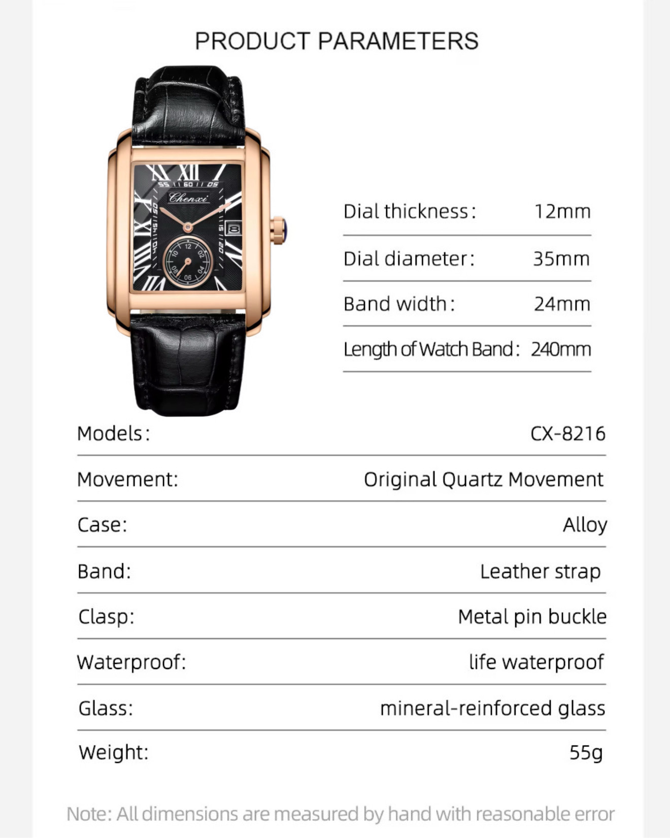 Chenxi CX-8216 Tank Watch (Rosegold-Black)_img_1