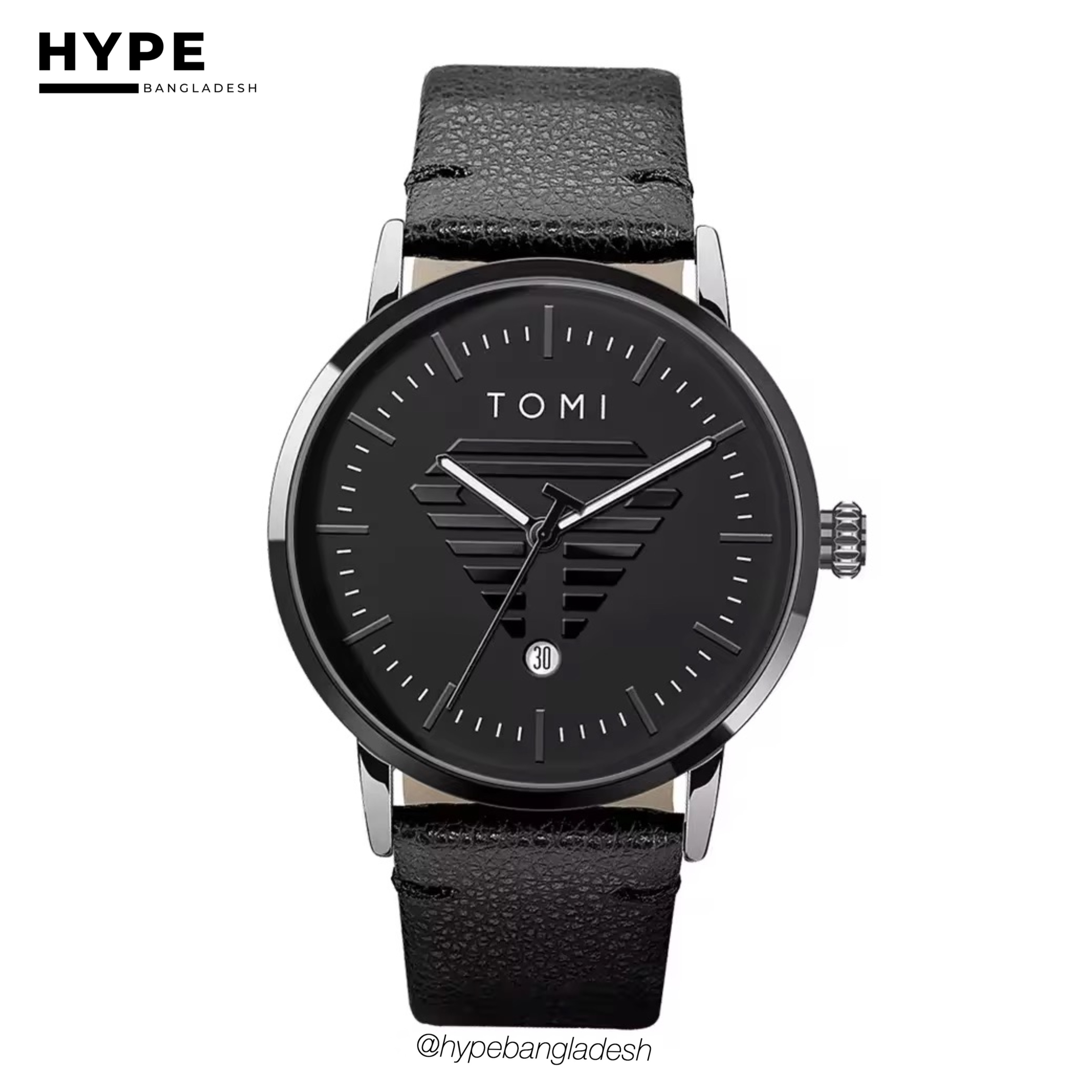 TOMI T-042 Men's Leather Belt Quartz Watch With Date (Black)