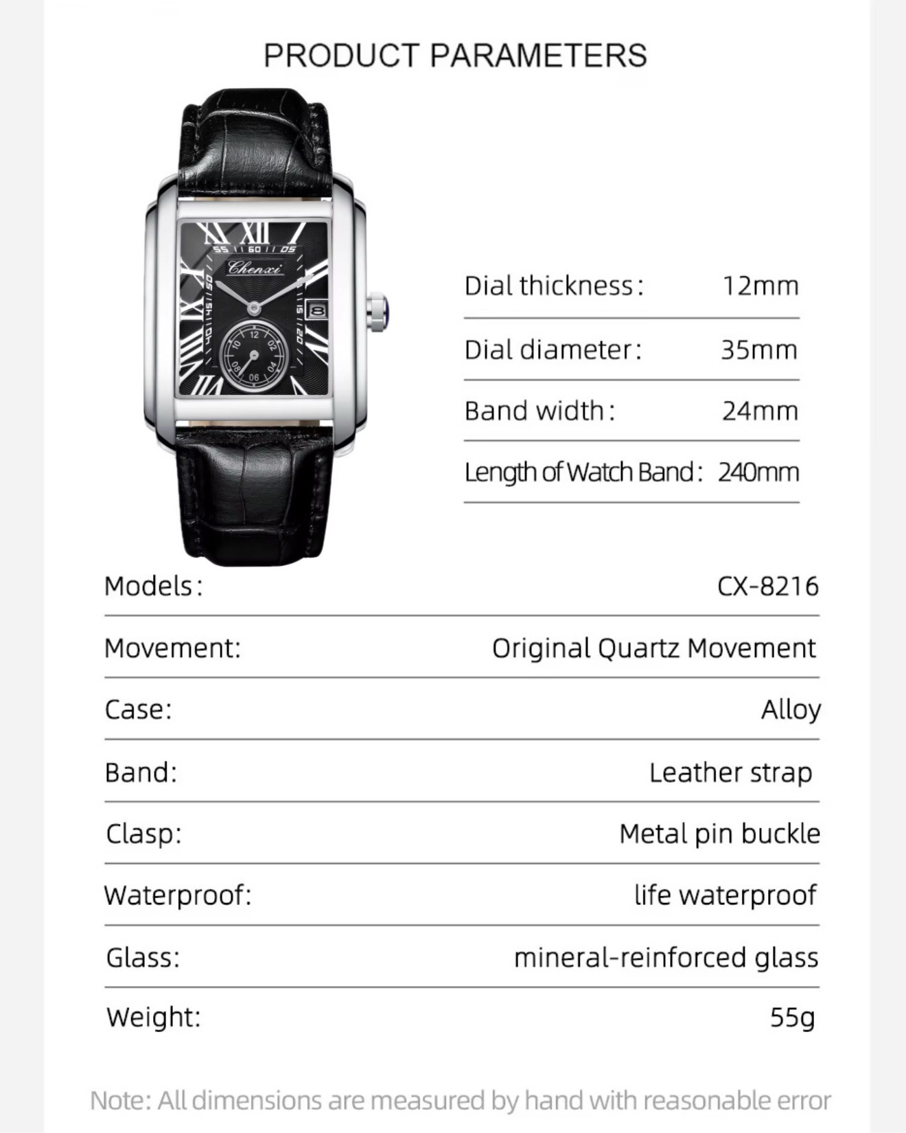 Chenxi CX-8216 Tank Watch (Silver-Black)_img_2